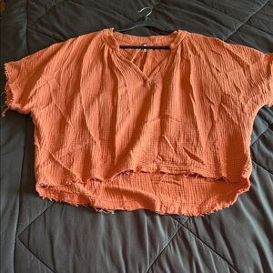 Relaxed V-Neck Tunic Top in Rust